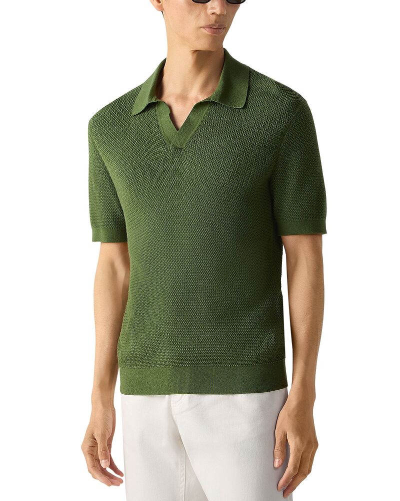 ゼニア メンズ トップス スポーツシャツ 綿織物 ZEGNA Premium Cotton Polo Shirt Pine Green 緑であること