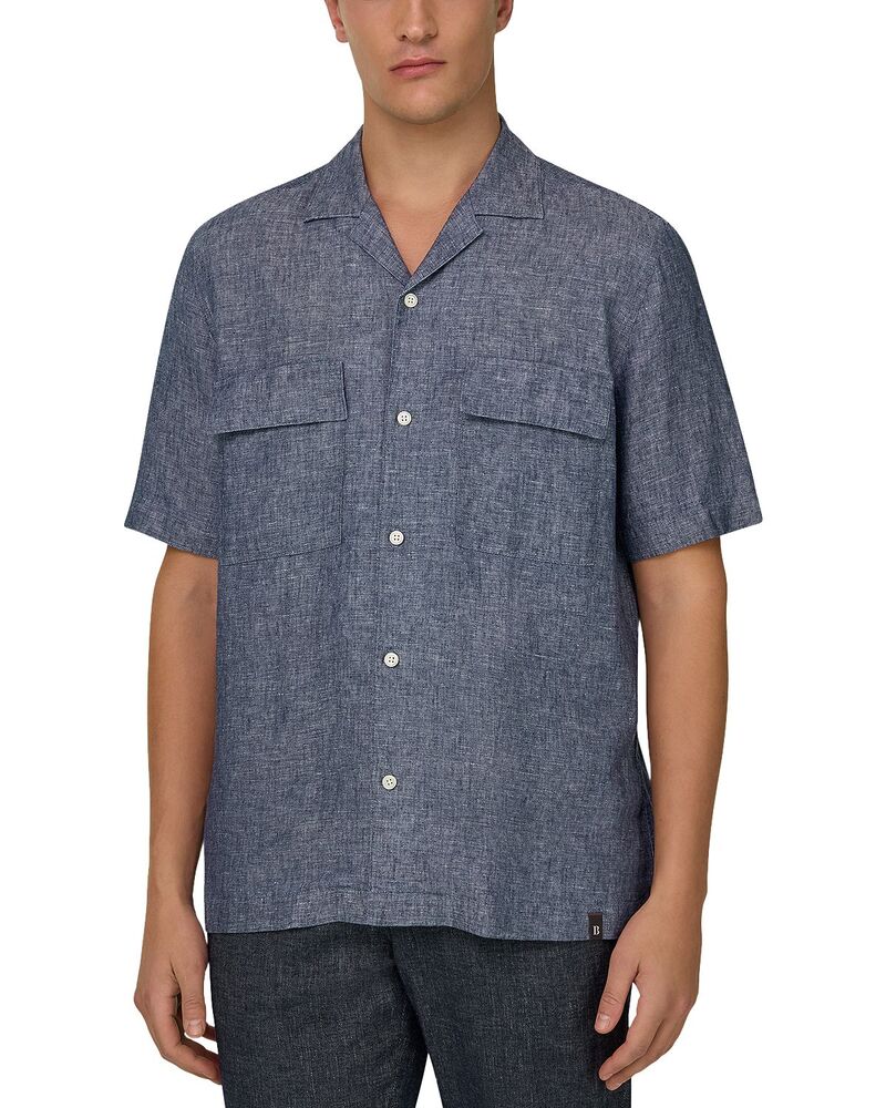ボッジミラノ メンズ トップス プルオーバー ジーンズ リネン Boggi Milano Camp Collar Linen Denim Shirt Medium Blue 青色