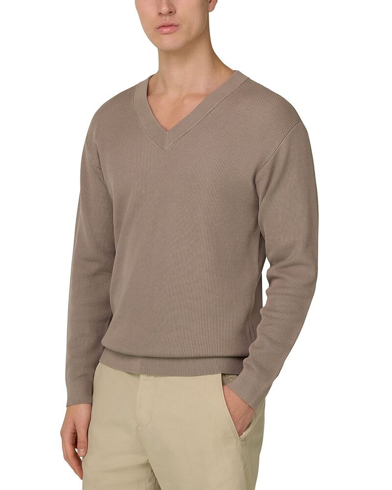 ボッジミラノ メンズ アウター ニット・セーター レギュラーフィット Vネック Boggi Milano Regular Fit V-Neck Sweater Taupe トープ｜ReVida 店