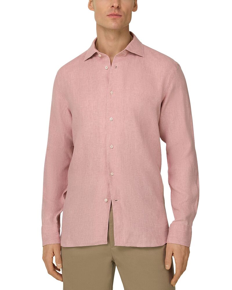 ボッジミラノ メンズ トップス プルオーバー リネン Boggi Milano Bowling Collar Linen Shirt Pink サクラ色