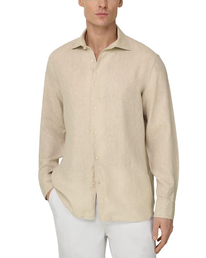 ボッジミラノ メンズ トップス プルオーバー リネン Boggi Milano Bowling Collar Linen Shirt Sand 沙子