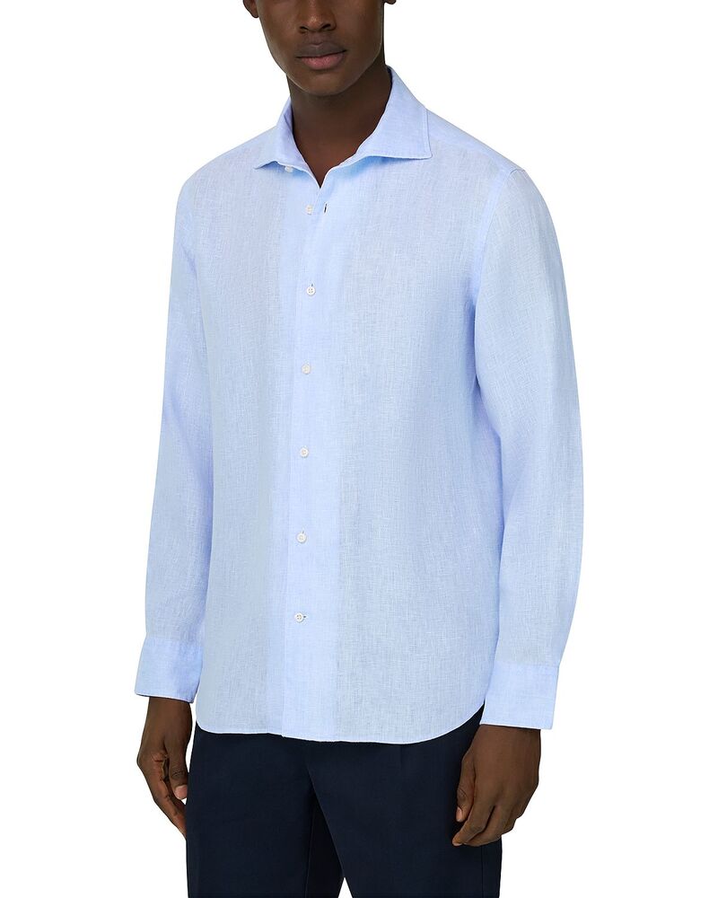 ボッジミラノ メンズ トップス プルオーバー リネン Boggi Milano Bowling Collar Linen Shirt Super Light Blue 青色
