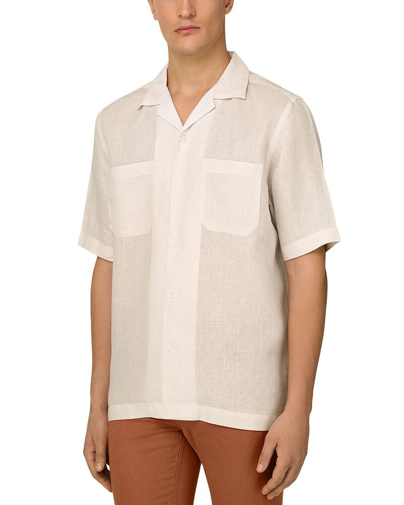 ボッジミラノ メンズ トップス プルオーバー リネン Boggi Milano Linen Camp Collar Shirt Pink サクラ色