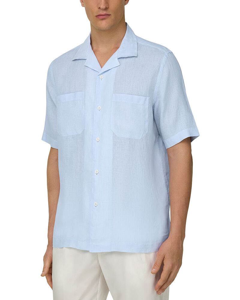 ボッジミラノ メンズ トップス プルオーバー リネン Boggi Milano Linen Camp Collar Shirt Super Light Blue 青色