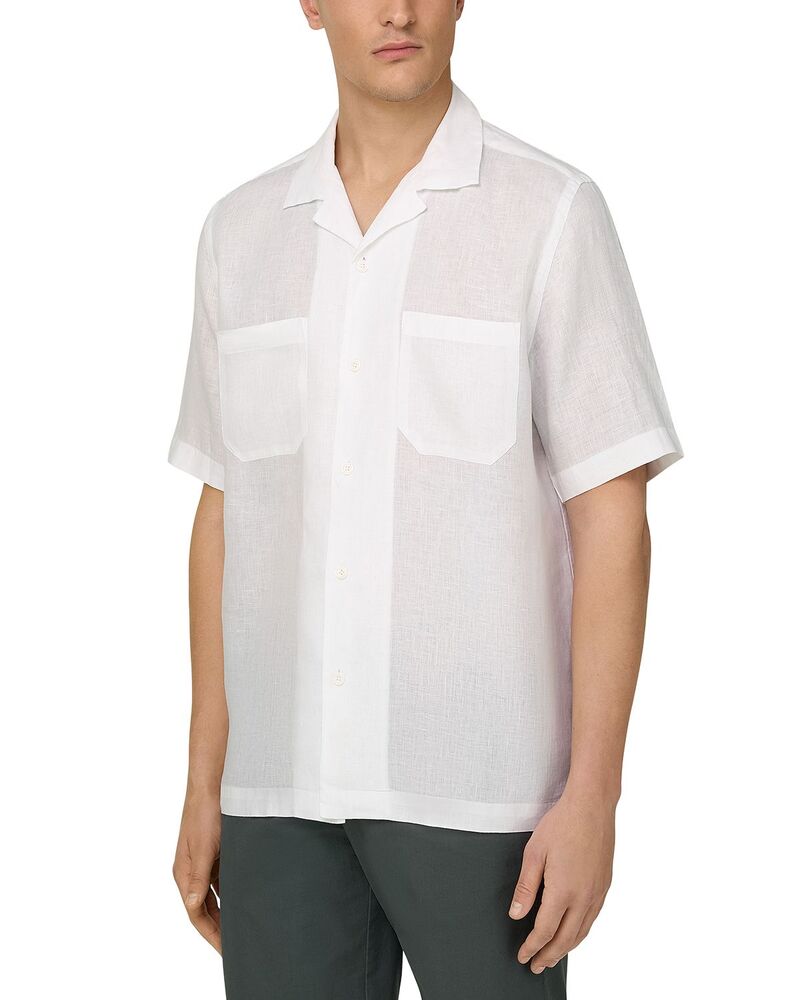 ボッジミラノ メンズ トップス プルオーバー リネン Boggi Milano Linen Camp Collar Shirt White 白いこと