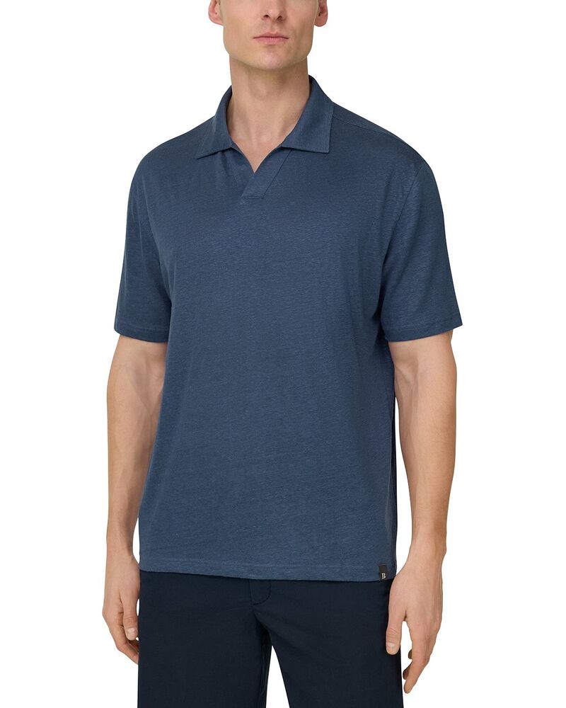 ボッジミラノ メンズ トップス スポーツシャツ プルオーバー リネン Boggi Milano Stretch Linen Jersey Polo Shirt Air Blue 青み