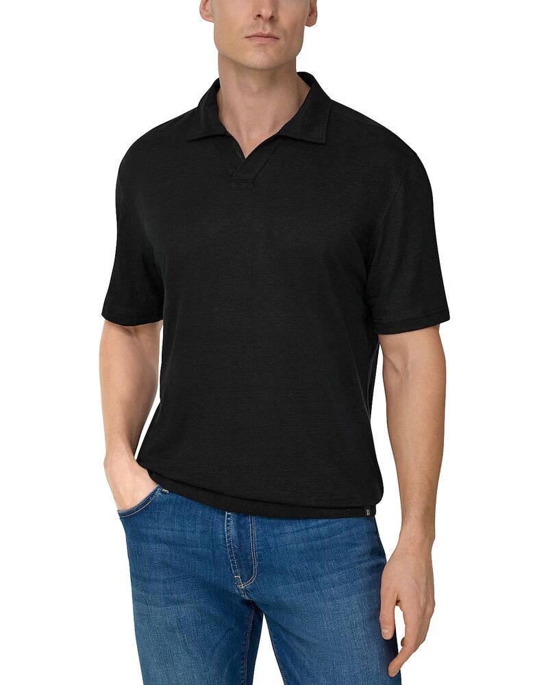ボッジミラノ メンズ トップス スポーツシャツ プルオーバー リネン Boggi Milano Stretch Linen Jersey Polo Shirt Black 黒いこと