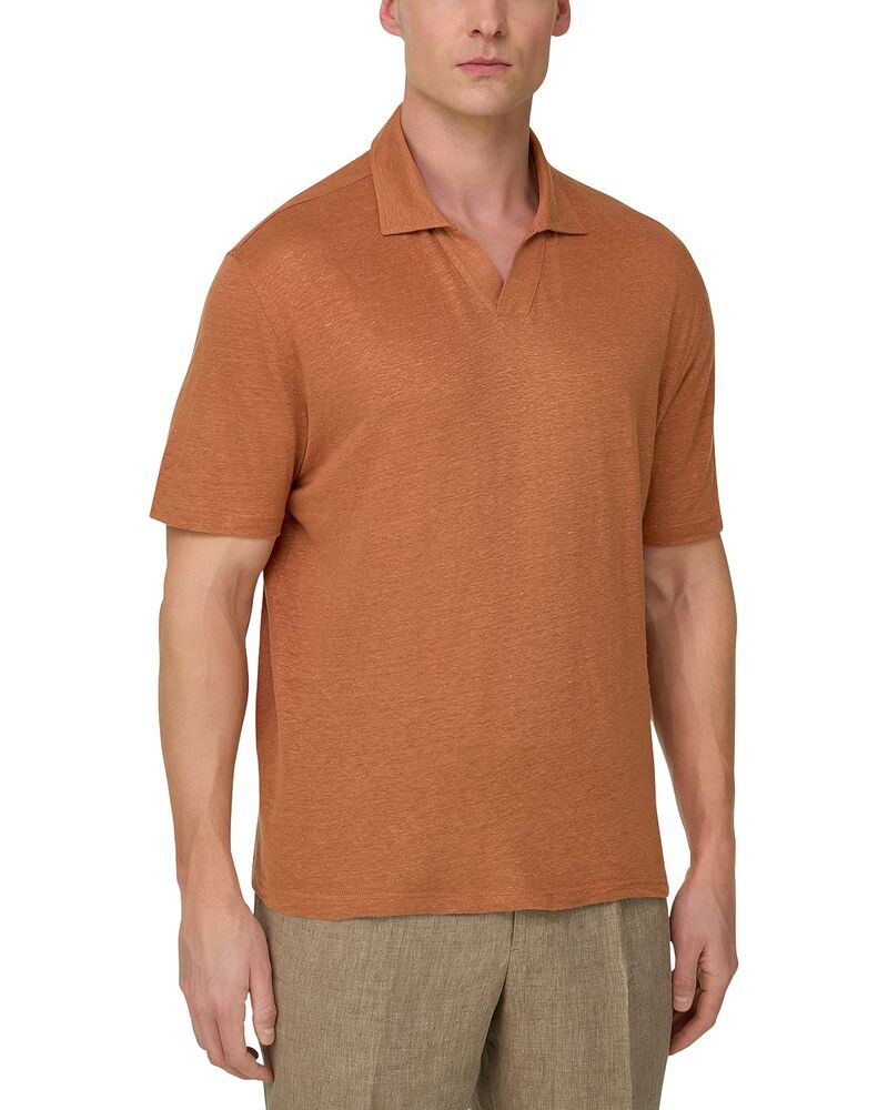 ボッジミラノ メンズ トップス スポーツシャツ プルオーバー リネン Boggi Milano Stretch Linen Jersey Polo Shirt Rust 挙げ句の果て