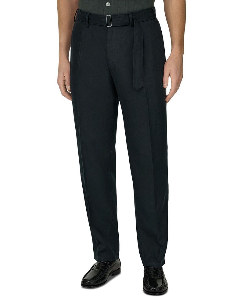 ボッジミラノ メンズ ボトムス 心地よいズボン下 テーパードフィット リネン Boggi Milano Tapered Fit Linen Beltrousers Black 黒いこと