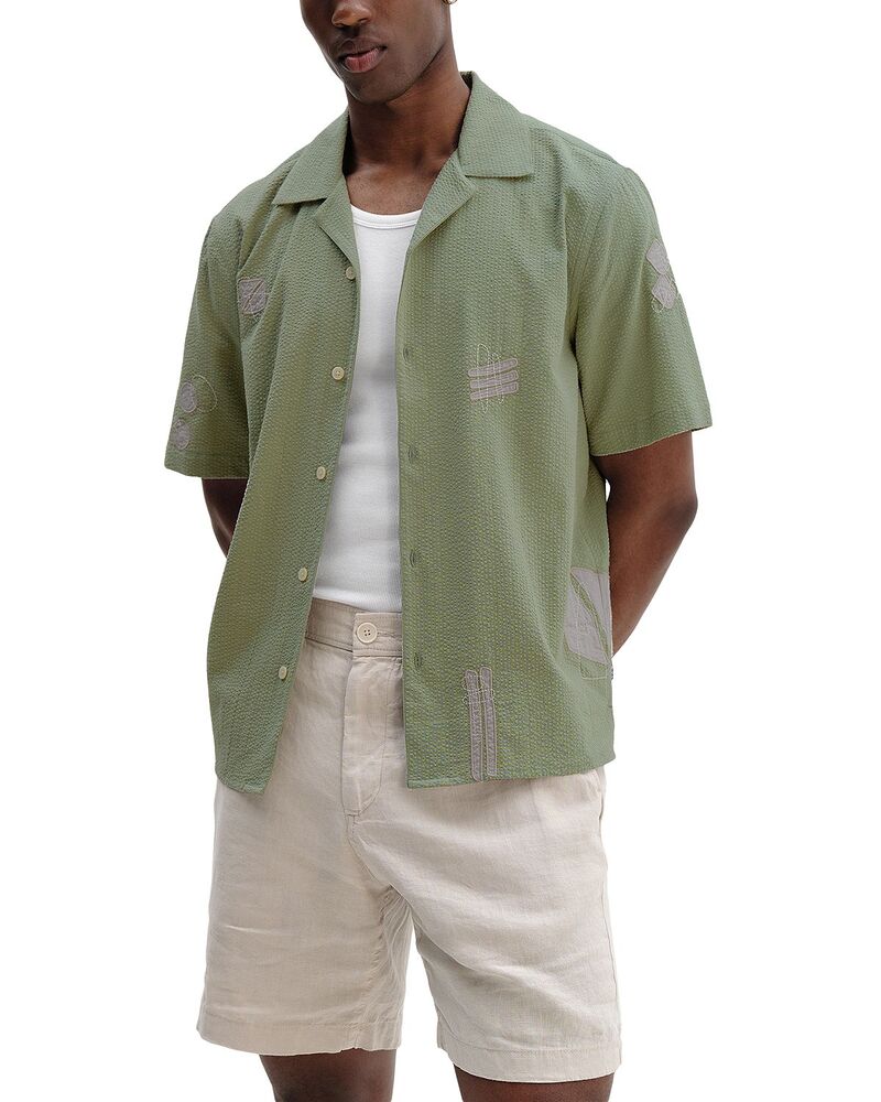 蝋涙英国の首都 メンズ トップス プルオーバー Wax London Wax Londo Didcot Abstract Seersucker Shirt Sage/Ecru エクリュ