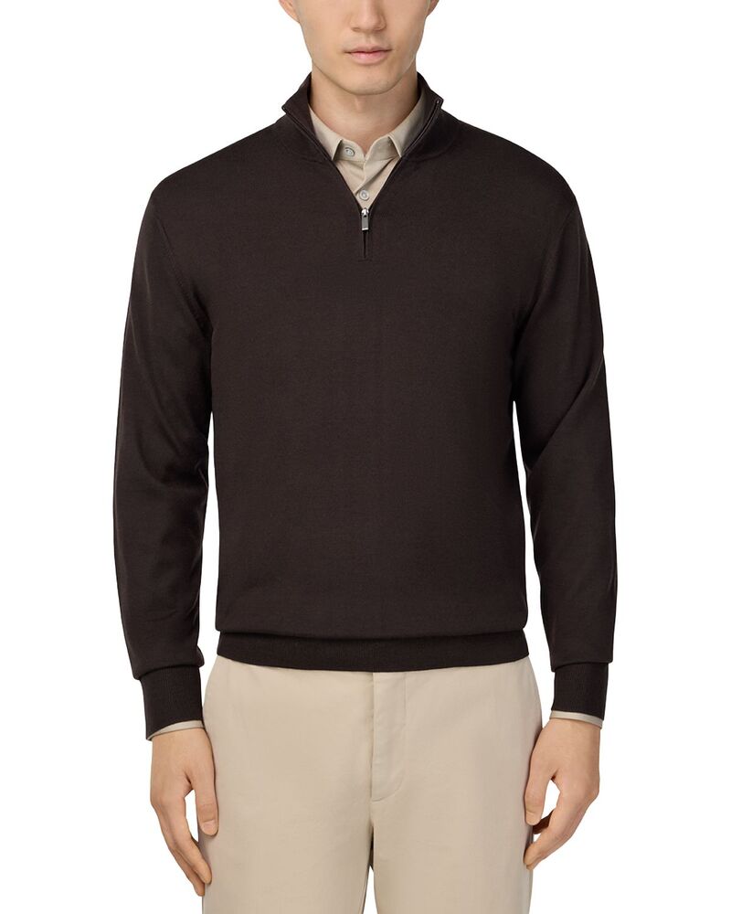 ボッジミラノ メンズ アウター 編み物・スウェーター ハーフジップ 羊毛 Boggi Milano Extra Fine Merino Wool Half Zip Sweater Brown 赤銅色