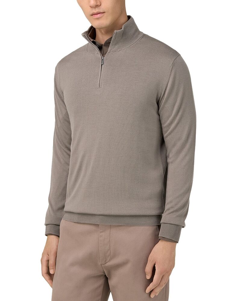 ボッジミラノ メンズ アウター 編み物・スウェーター ハーフジップ 羊毛 Boggi Milano Extra Fine Merino Wool Half Zip Sweater Taupe トープ