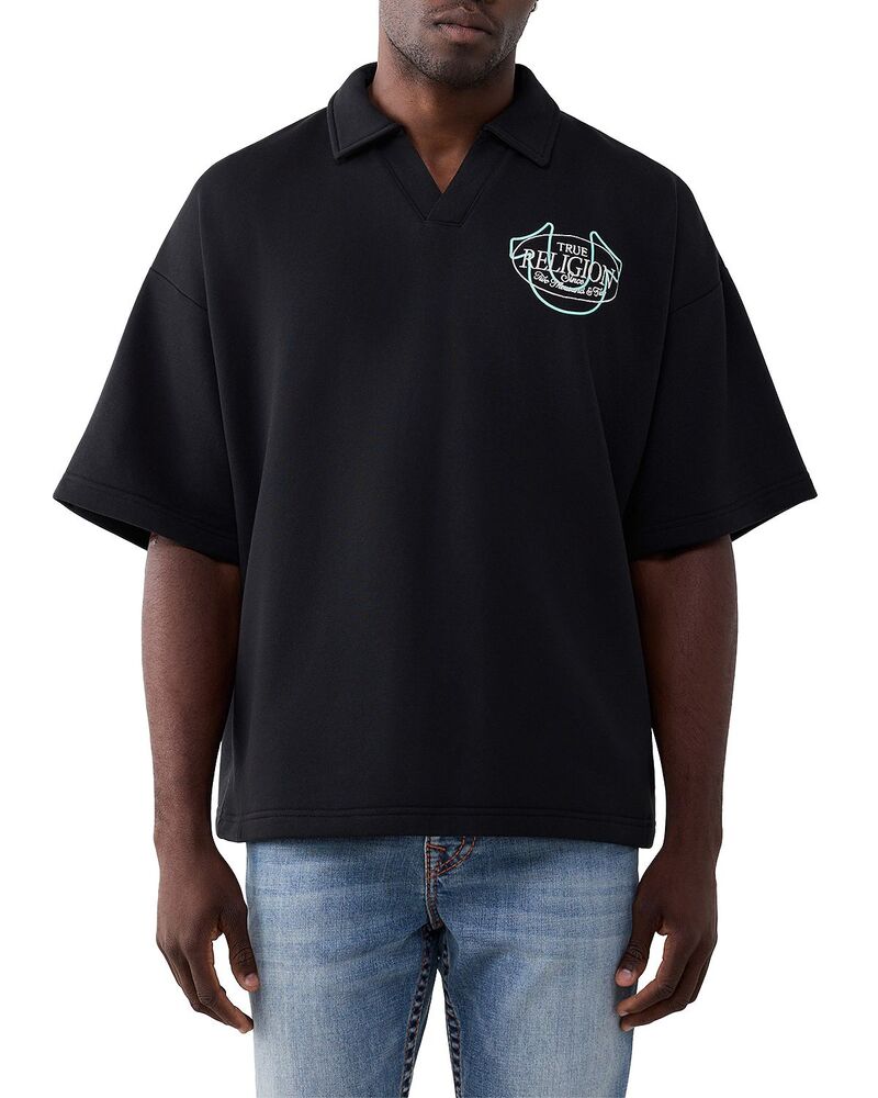 トゥルーレリジョン メンズ トップス プルオーバー パイル ロゴタイプ True Religion French Terry Sketched Logo Boxy Shirt Jet Black 黒いこと