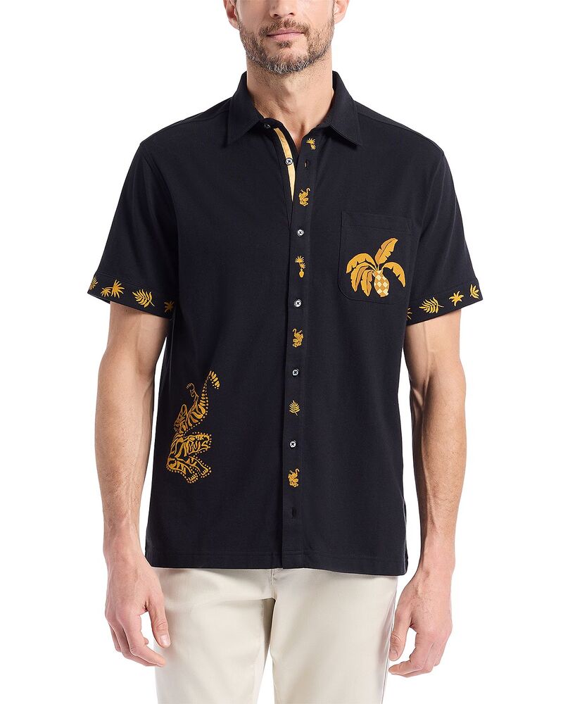 ロバートグラハム メンズ トップス プルオーバー 編み物 Robert Graham Golden Jungle Short Sleeve Knit Shirt Black 黒いこと
