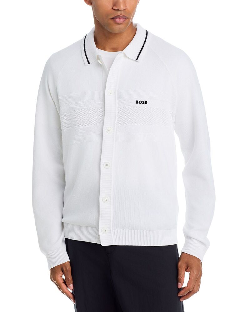 ボス メンズ アウター ニット・セーター ポロシャツ ロゴ BOSS Tennis Member Logo Sweater Polo White ホワイト|ReVida 店