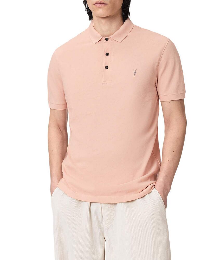 オールセインツ メンズ トップス スポーツシャツ か細い填まる 綿織物 ALLSAINTS Reform Cotton Slim Fit Polo Shirt Blushed Pink サクラ色