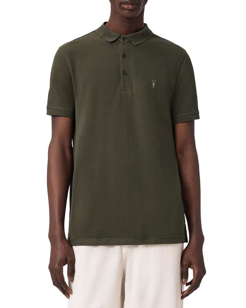 オールセインツ メンズ トップス スポーツシャツ か細い填まる 綿織物 ALLSAINTS Reform Cotton Slim Fit Polo Shirt Mangrove Green 緑であること
