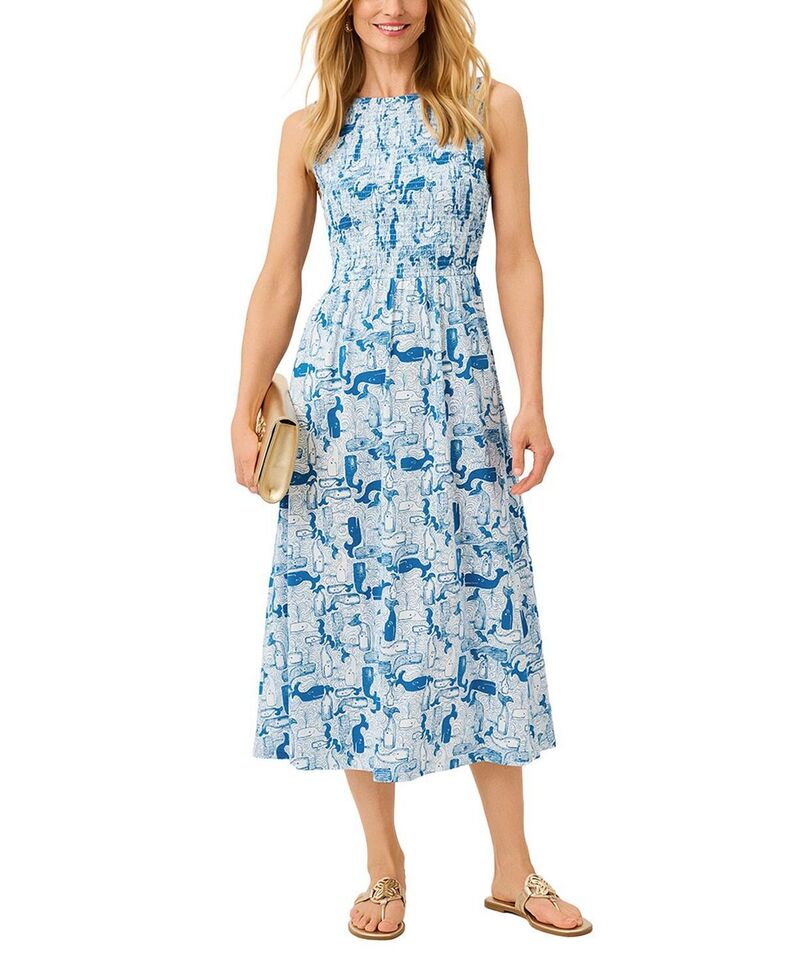 リリーピュリッツァー レディース トップス ワンピース ミディ Lilly Pulitzer Finnley Midi Dress Nassau Blue Thar She Blows ブルー｜ReVida 店