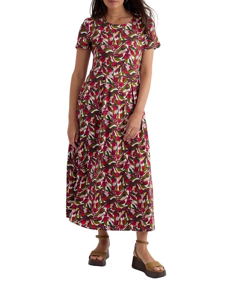 シーソルトコーンウォール レディース トップス ワンピース ミディ Seasalt Cornwall Veronica Short Sleeve Midi Dress Abstract Protea Chalk チョーク｜ReVida 店