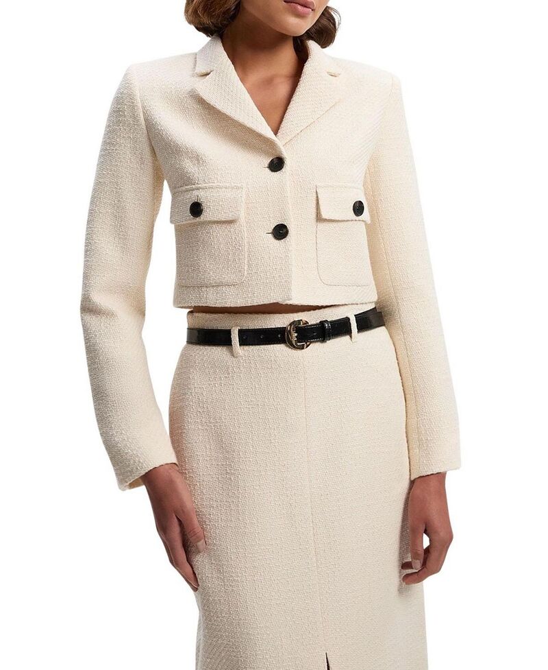 カレンミレン レディース アウター ジャケット・ブルゾン ツイード クロップド Karen Millen Double Button Tweed Cropped Jacket Cream クリーム｜ReVida 店