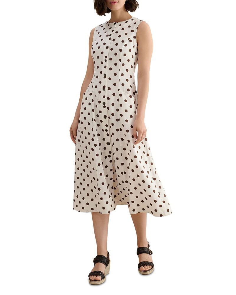 ホッブスロンドン レディース トップス ワンピース プチ リネン HOBBS LONDON Petite Carmen Linen Dress Ivory Brown アイボリー｜ReVida 店