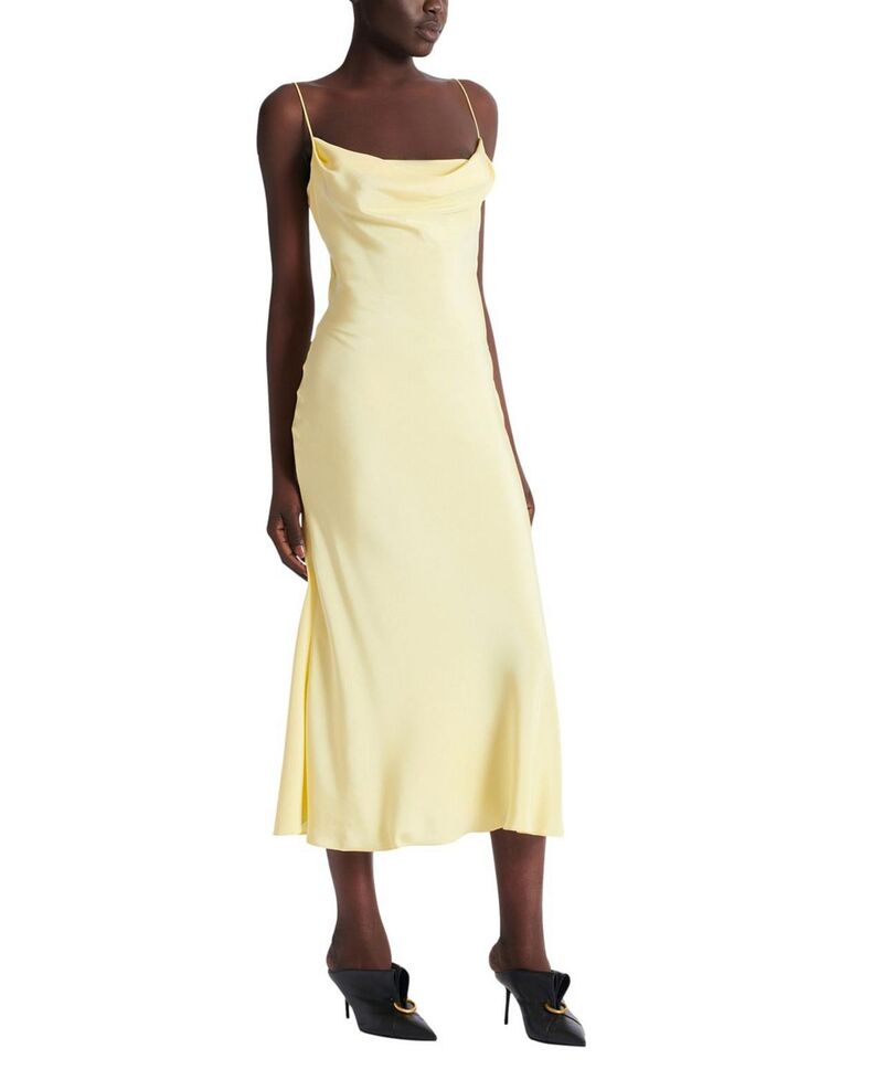 バルマン レディース トップス ワンピース サテン シルク Balmain Long Strappy Dress in Silk Satin Yellow イエロー｜ReVida 店