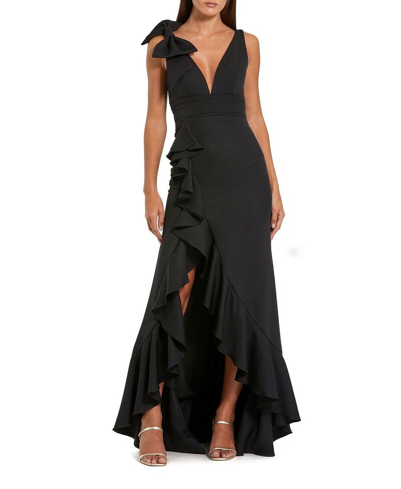 マックダガル レディース トップス ワンピース Vネックレープ ノースリーブ Mac Duggal Crepe V Neck Sleeveless Gown with Bow Black ブラック｜ReVida 店