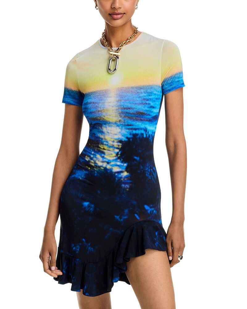 ラバンヌ レディース トップス ワンピース ミニ ジャージー Rabanne Second-Skin Jersey Mini Dress Blue/Yellow ブルー｜ReVida 店