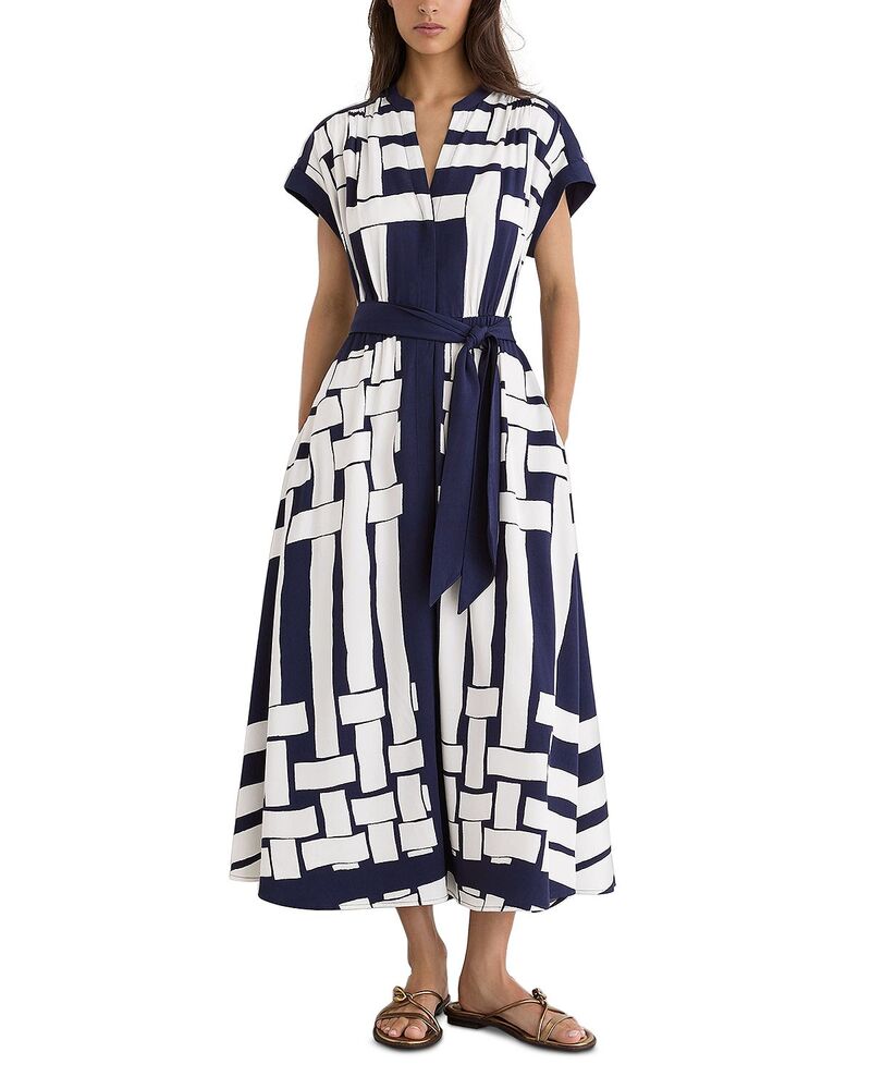 レイス レディース トップス ワンピース プリント REISSamira Scarf Print Dress Navy/ivory アイボリー|ReVida 店