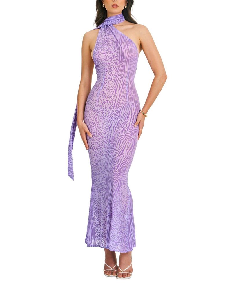 ミスサークル レディース トップス ワンピース アニマル柄 プリント ベルベット マキシ Miss Circle Olena Burnout Velvet Animal Print Maxi Dress Purple パープル|ReVida 店