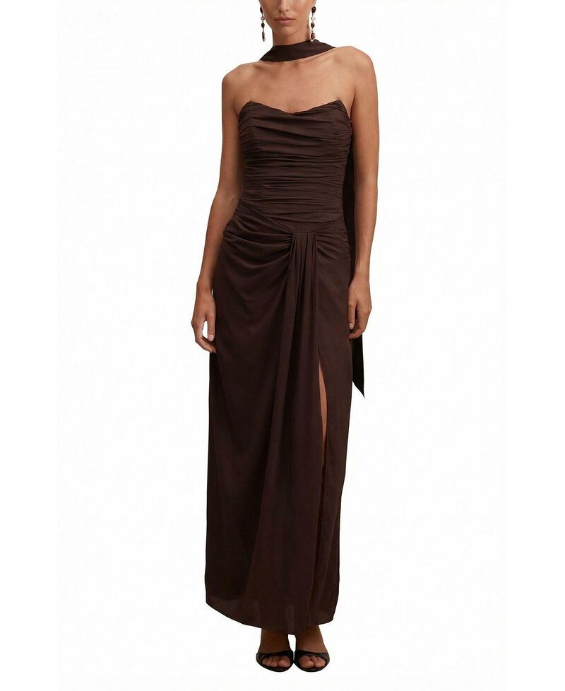 エバーニュー レディース トップス ワンピース ギャザー ストラップレス マキシ Ever Newomen's Arli Strapless Ruched Maxi Dress Chocolate チョコレート｜ReVida 店