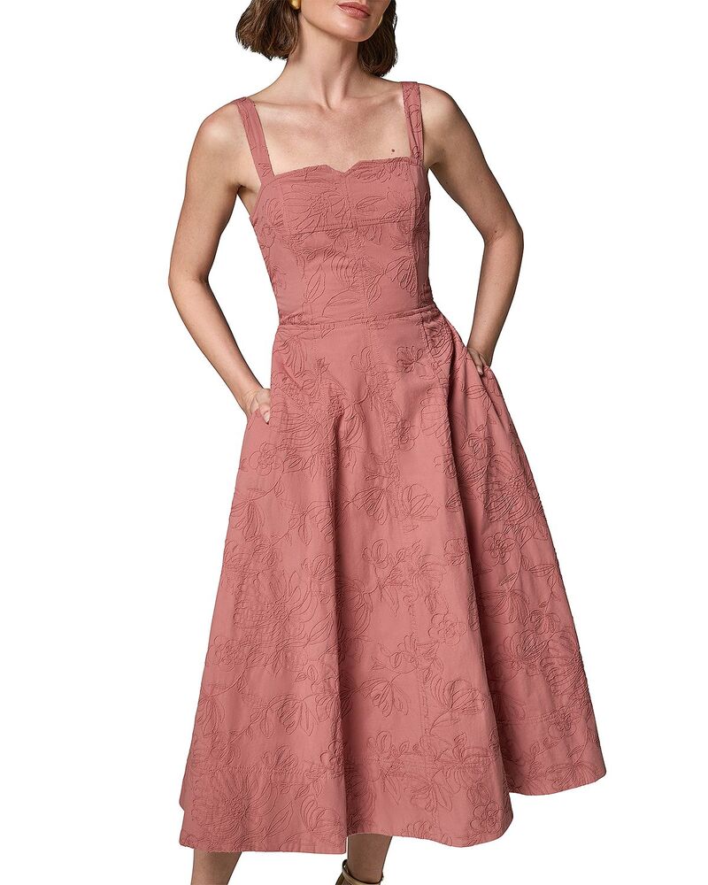 ダナキャラン レディース トップス ワンピース ミディ 刺繍 Donna Karan Embroide red Midi Dress Desert Clay｜ReVida 店