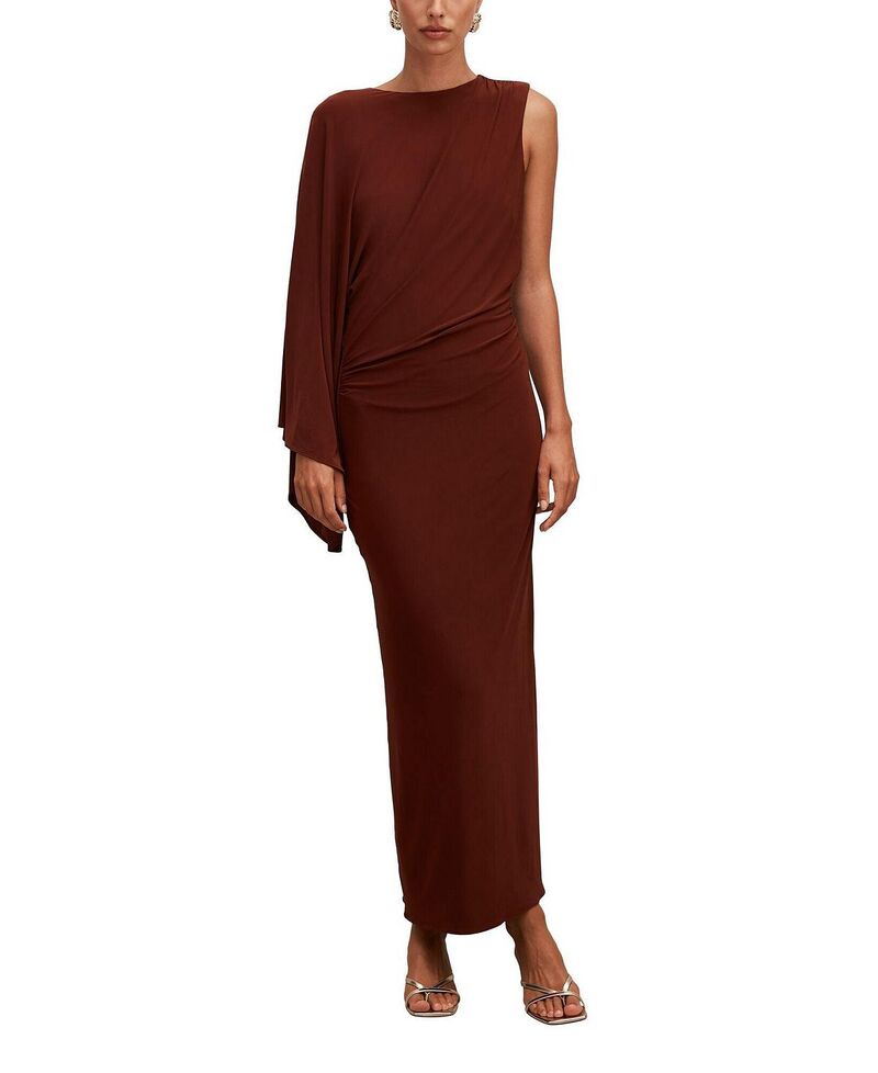 エバーニュー レディース トップス ワンピース ケープデザイン キャップ ケープ マキシ Ever Newomen's Fleur Cape Shoulder Maxi Dress Chocolate Truffle チョコレート｜ReVida 店