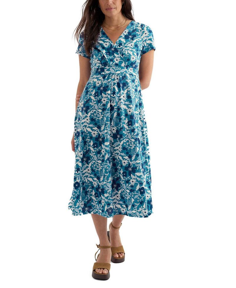 シーソルトコーンウォール レディース トップス ワンピース Vネック ミディ Seasalt Cornwall Chapelle V- Neck Wrap Midi Dress Winding Meadow Sailboats｜ReVida 店