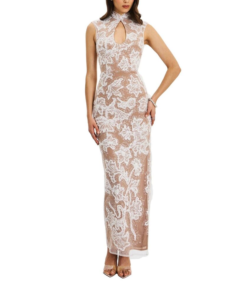 ミスサークル レディース トップス ワンピース マキシ Miss Circle Tavia Beaded Teardrop Neckline Maxi Dress White ホワイト|ReVida 店