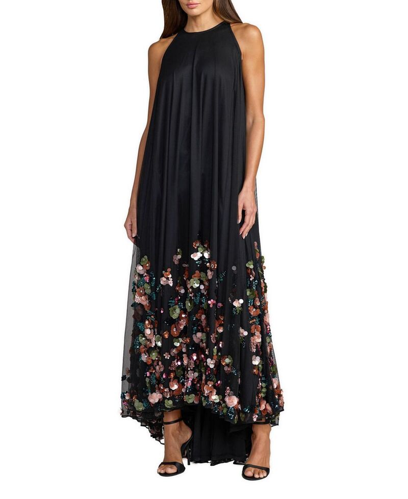 マックダガル レディース トップス ワンピースパンコール ノースリーブ Mac Duggal Sequin Embellished Sleeveless High Low Gown Black Multi ブラック｜ReVida 店