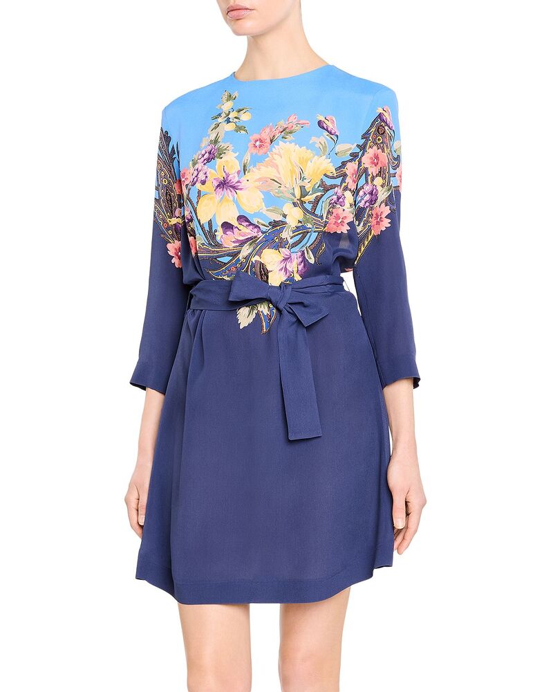 エトロ レディース トップス ワンピース フラワー柄 ミニ レース フラワー Etro Placed Floral Tie Waist Mini Dress Printed Blue ブルー|ReVida 店