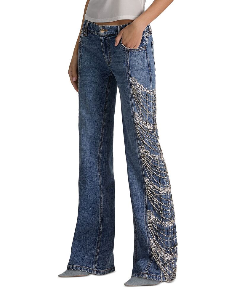 アリスアンドオリビア レディース ボトムス デニムパンツ ローライズ ジーンズ Alice and Olivia Roxie Low Risembellished Jeans in Brooklyn Blue ブルー｜ReVida 店