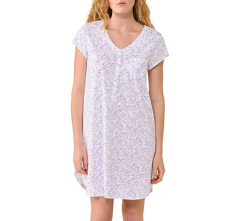エイレーンウェスト レディース トップス シャツ コットン キャップ ニット ジャージー Eileen West Cap Sleeve Cotton Jersey Knit Short Nightshirt White Floral ホワイト|ReVida 店