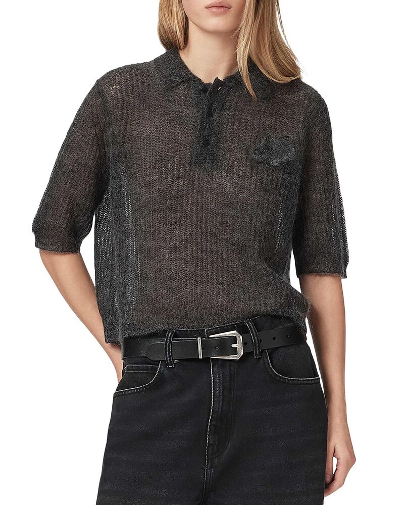 オールセインツ レディース トップス ポロシャツ Tシャツ ALLSAINTS Anabel Polo Tee Steel Blue ブルー｜ReVida 店