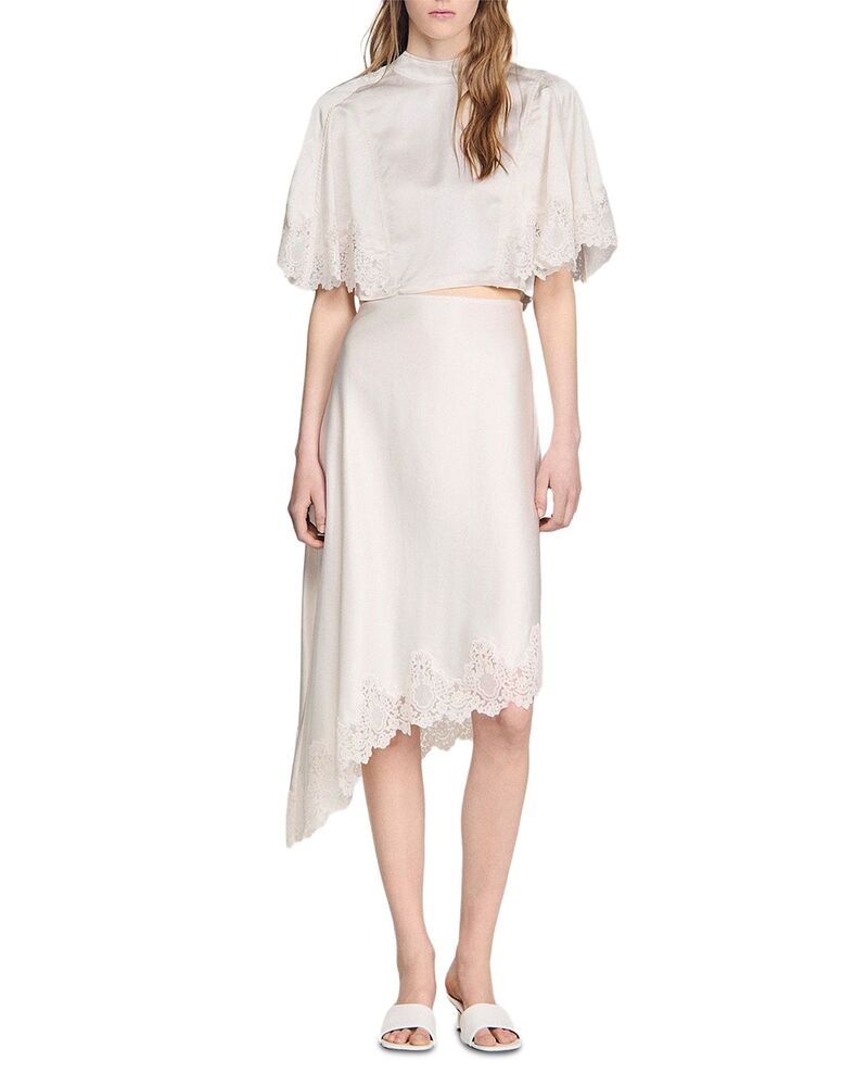 サンドロ レディース ボトムスカート アシンメトリー サテン Sandro Asymmetric Satin Skirt Ecru エクリュ｜ReVida 店