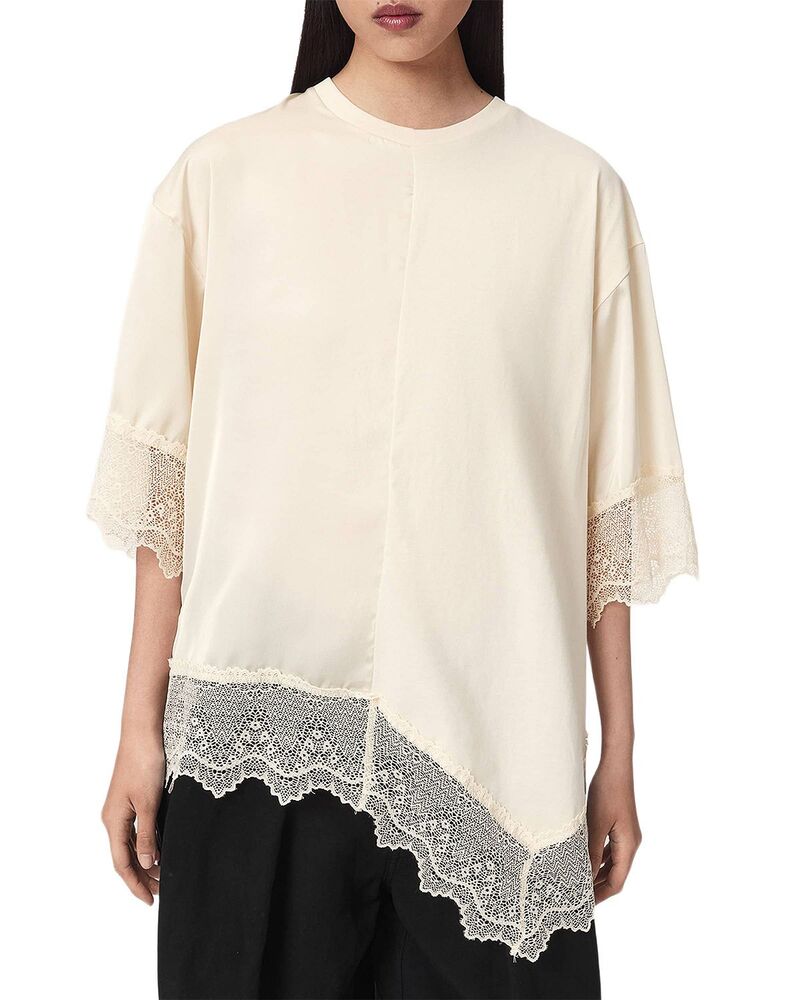 オールセインツ レディース トップス Tシャツ レーストリム レース ALLSAINTS Lenny Lace Trim Tee Champagne White ホワイト|ReVida 店