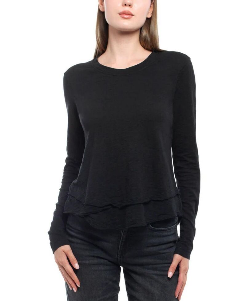 ウィルト レディース トップス Tシャツ WILT Long Sleeve Mock Layer Hem Tee Black ブラック｜ReVida 店