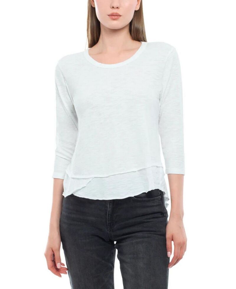 ウィルト レディース トップス Tシャツ WILT 3/4 Sleeve Shrunken Crew Mock Layer Tee White ホワイト｜ReVida 店