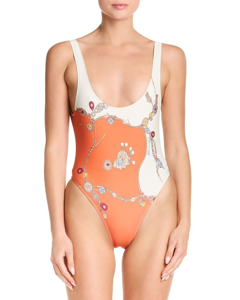 ヴェルサーチ レディース 水着 上下セット Versace Stolen Jewels One Piece Swimsuit Orange/White/Gold ホワイト｜ReVida 店