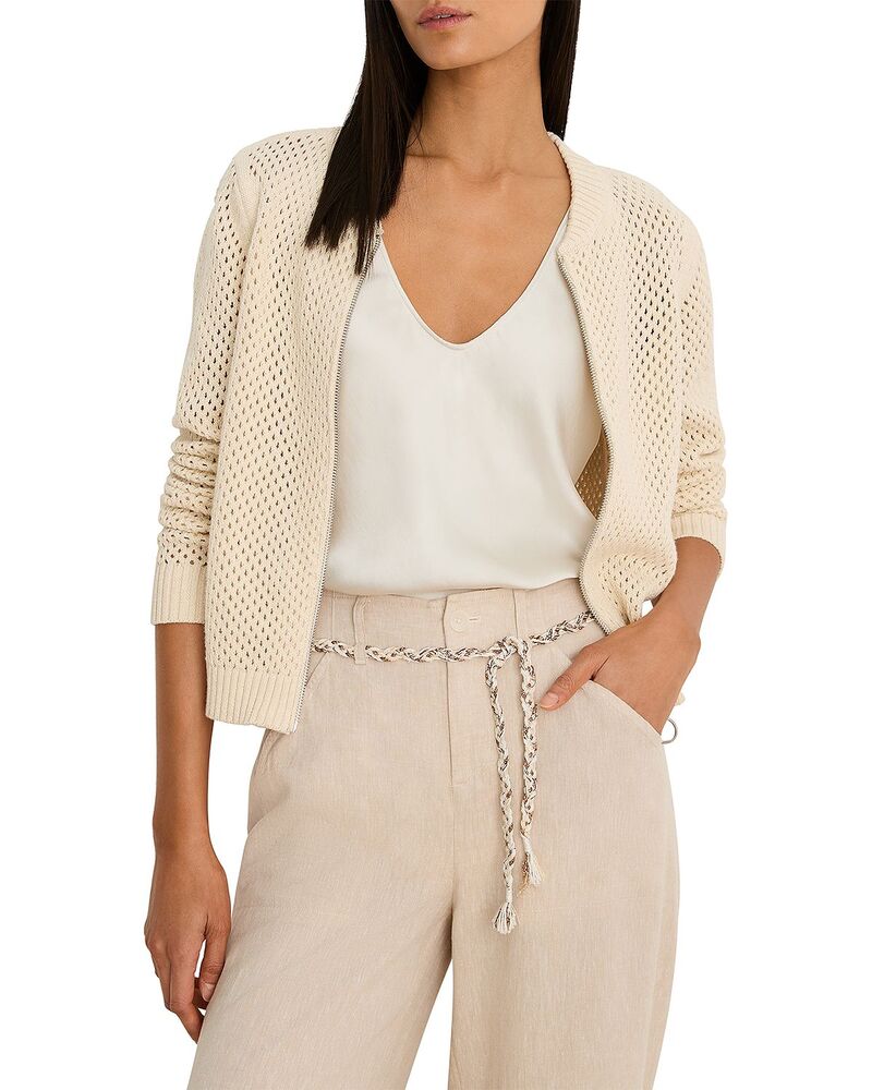 ニックプラスゾーイ レディース アウター カーディガン メッシュ セーター NIC+ZOE Zip Front Mesh Cardigan Sweater Classicream クリーム｜ReVida 店