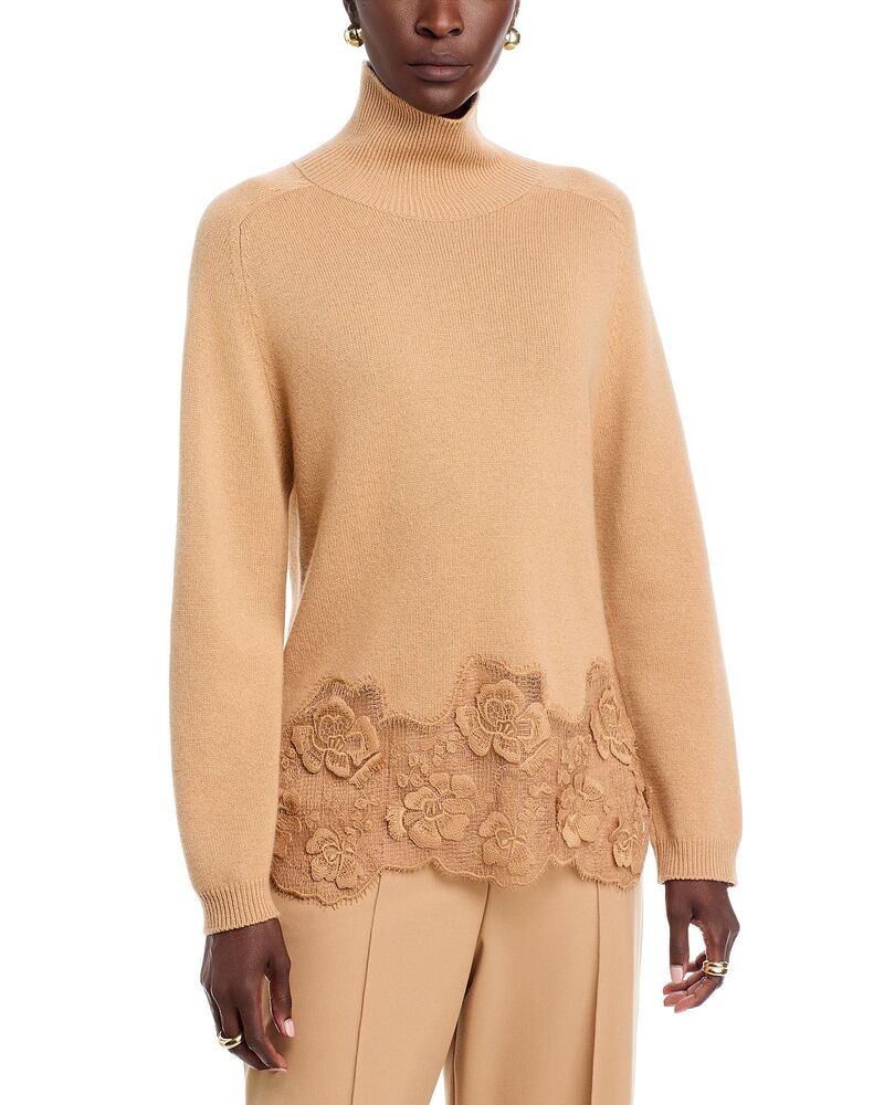 ファビアナ フィリッピ レディース アウター ニット・セータートルネック レーストリム レース Fabiana Filippi Turtle Neck Lace Trim Sweater Light Brown ブラウン|ReVida 店