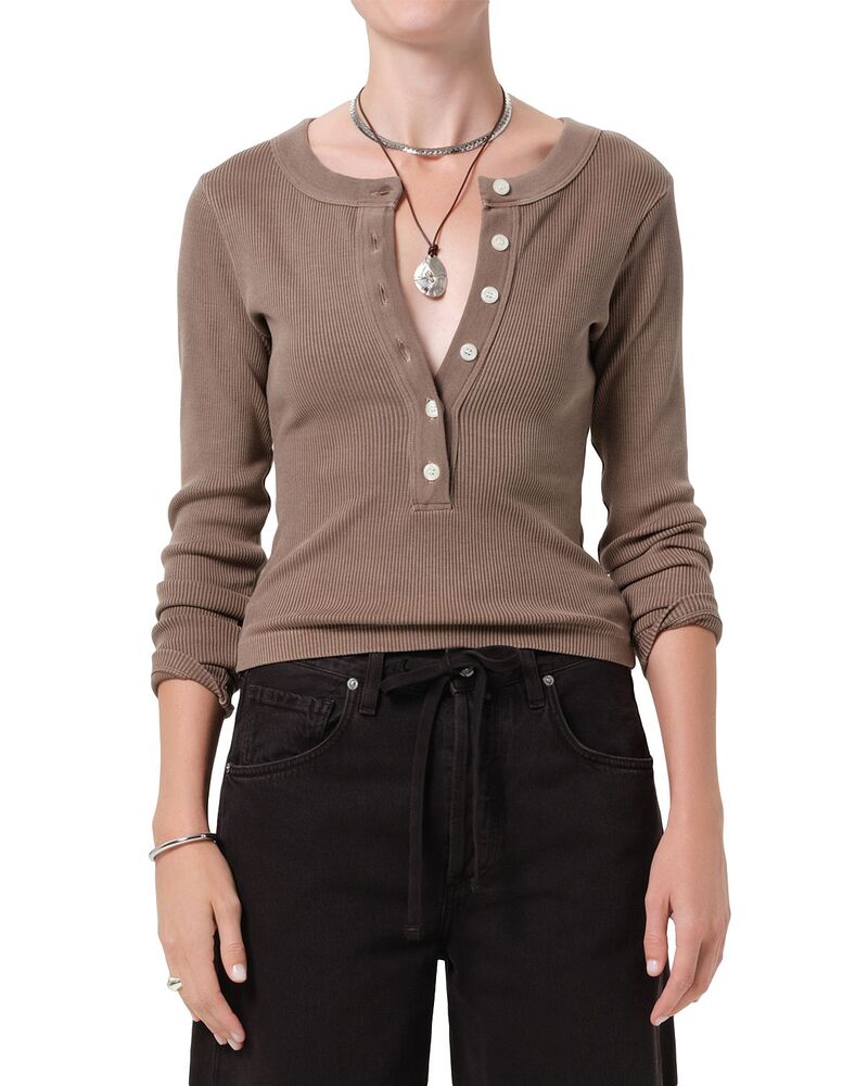 シチズンズ オブ ヒューマニティ レディース トップス Tシャツ Citizens of Humanity Varra Henley Tee Cocoa ココア|ReVida 店