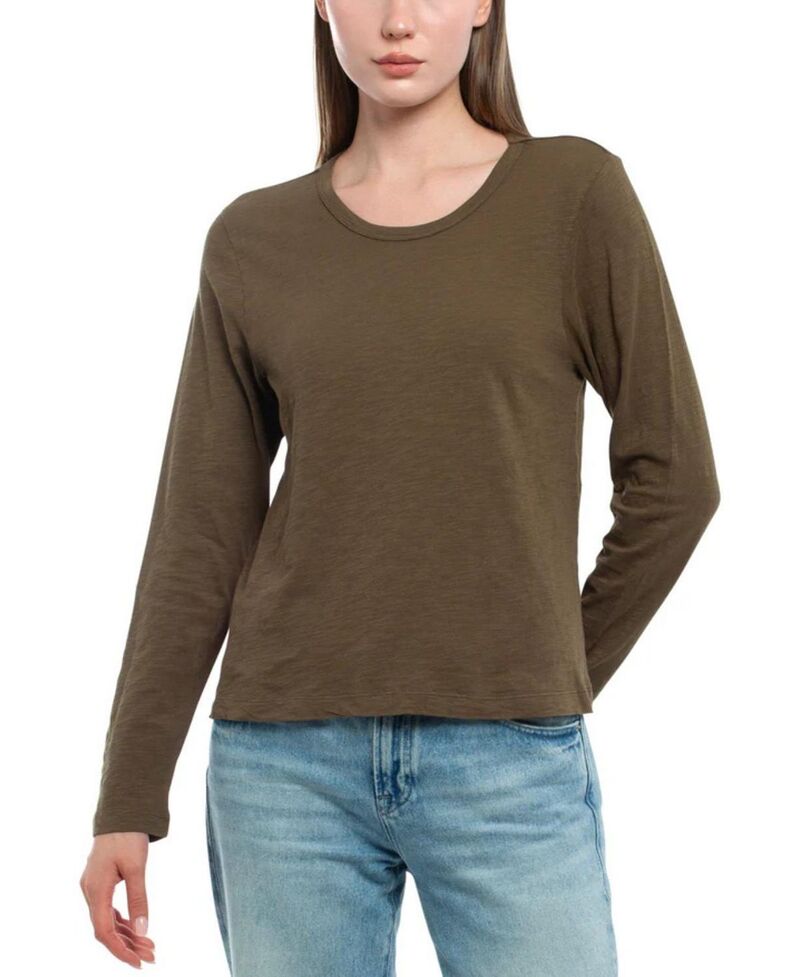 ウィルト レディース トップス Tシャツ WILT Long Sleeve Baby Fit Shrunken Crew Tee Dark Olive オリーブ｜ReVida 店