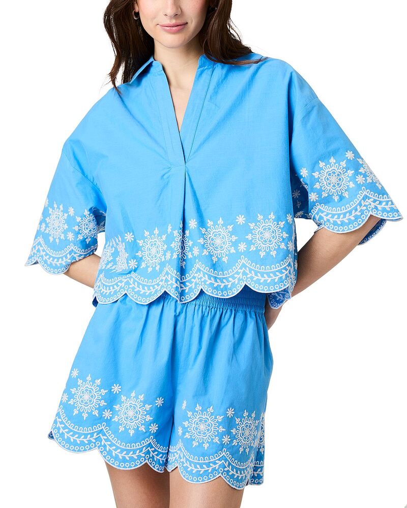 フレンチコネクション レディース トップス シャツ コットン 刺繍 FRENCH CONNECTION Alissa Cotton Embroide red Topoolside Blue/ White ホワイト｜ReVida 店